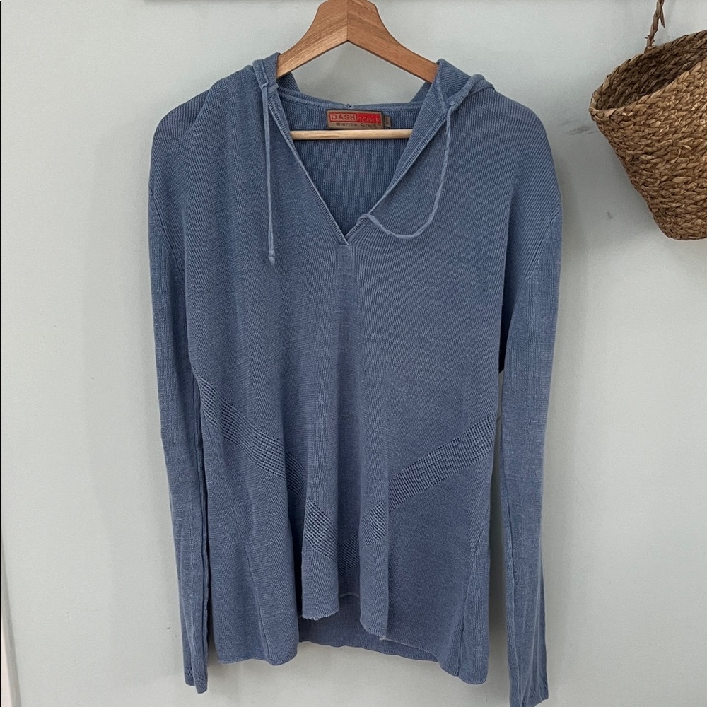 Dash Hemp Blue V-Neck Hooded Sweater